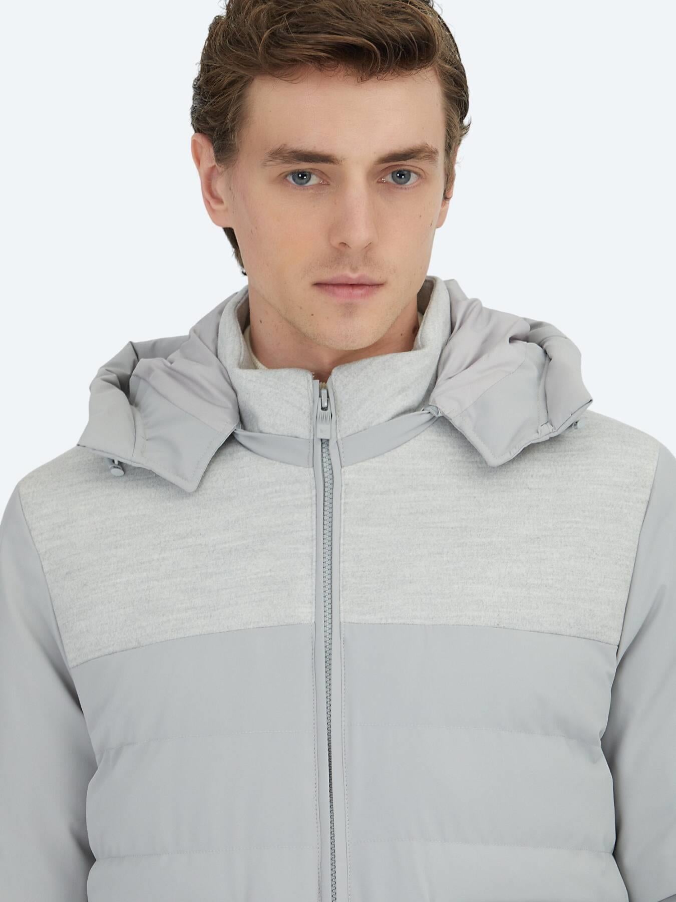 Açık Gri Regular Fit Dik Yaka Casual Dokuma Mont