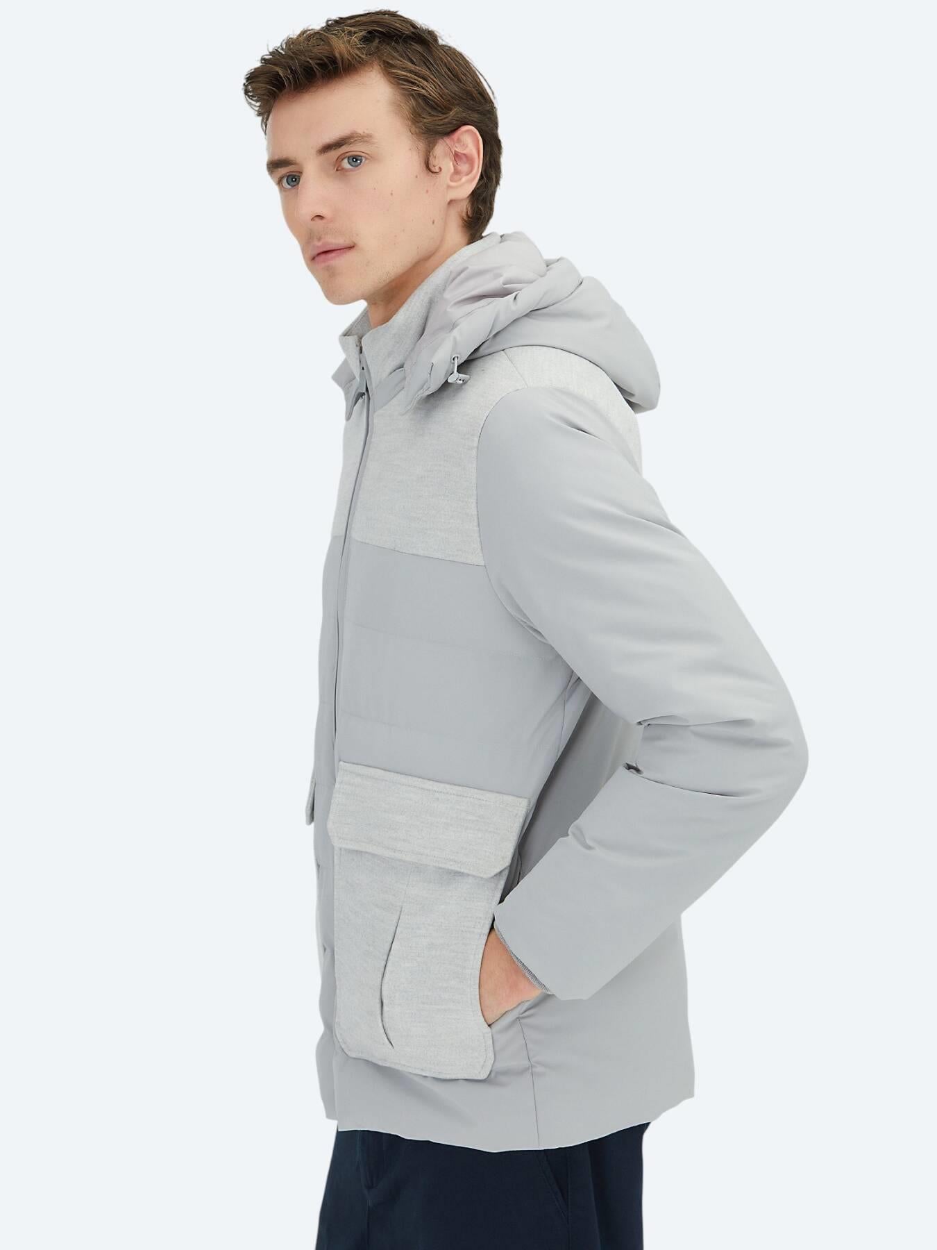 Açık Gri Regular Fit Dik Yaka Casual Dokuma Mont