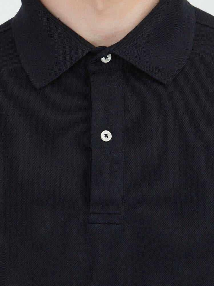 Siyah Düz Polo Yaka Pamuk Karışımlı T-shirt
