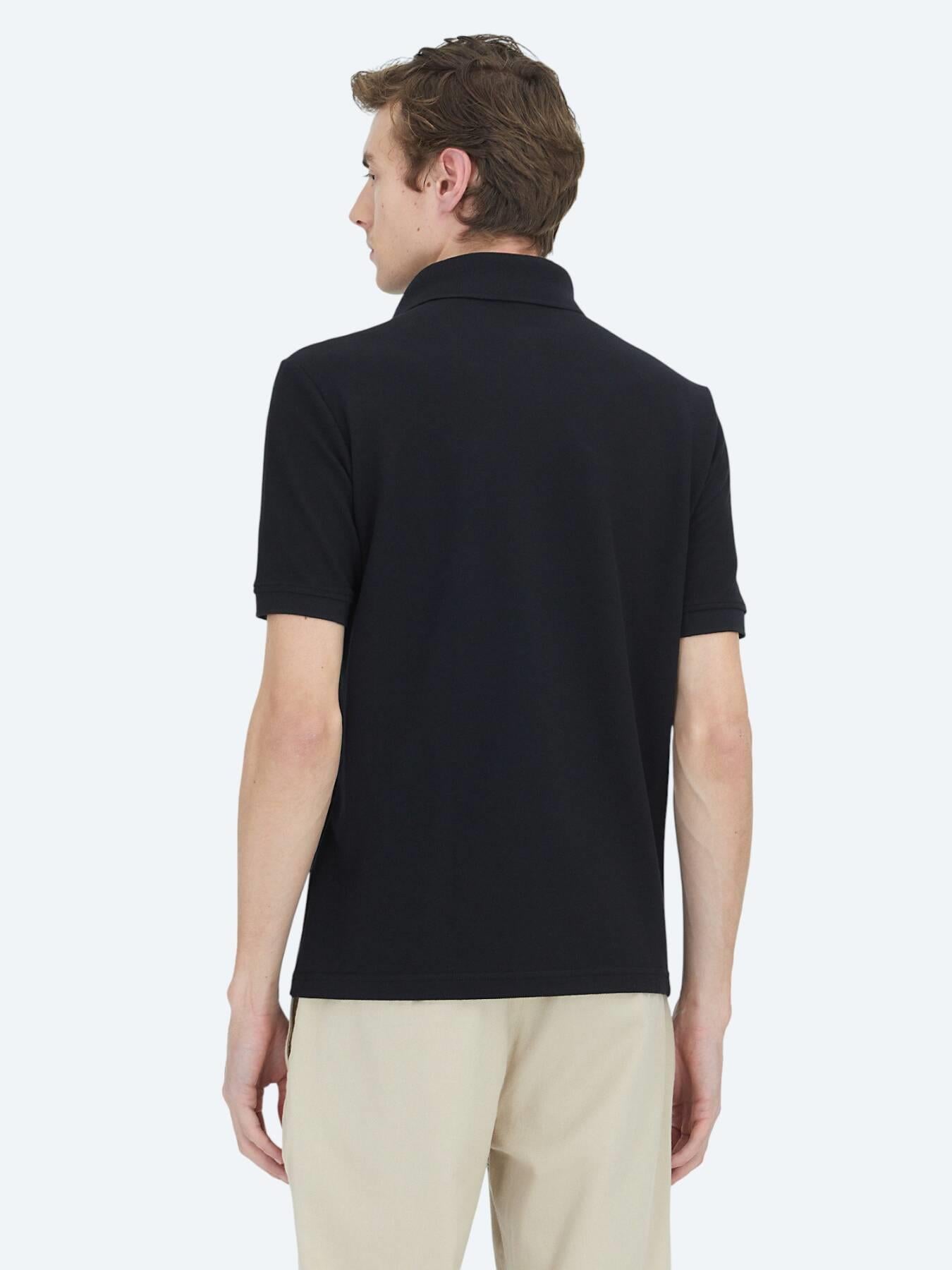 Siyah Düz Polo Yaka Pamuk Karışımlı T-shirt