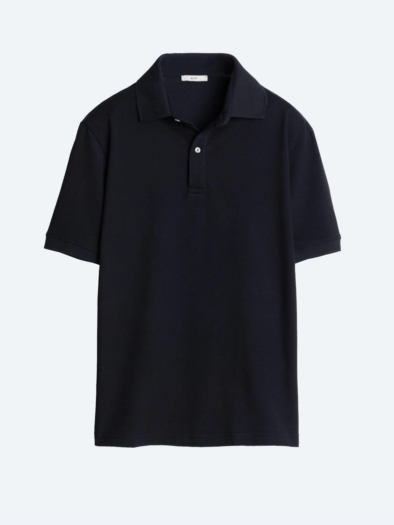 Siyah Düz Polo Yaka Pamuk Karışımlı T-shirt