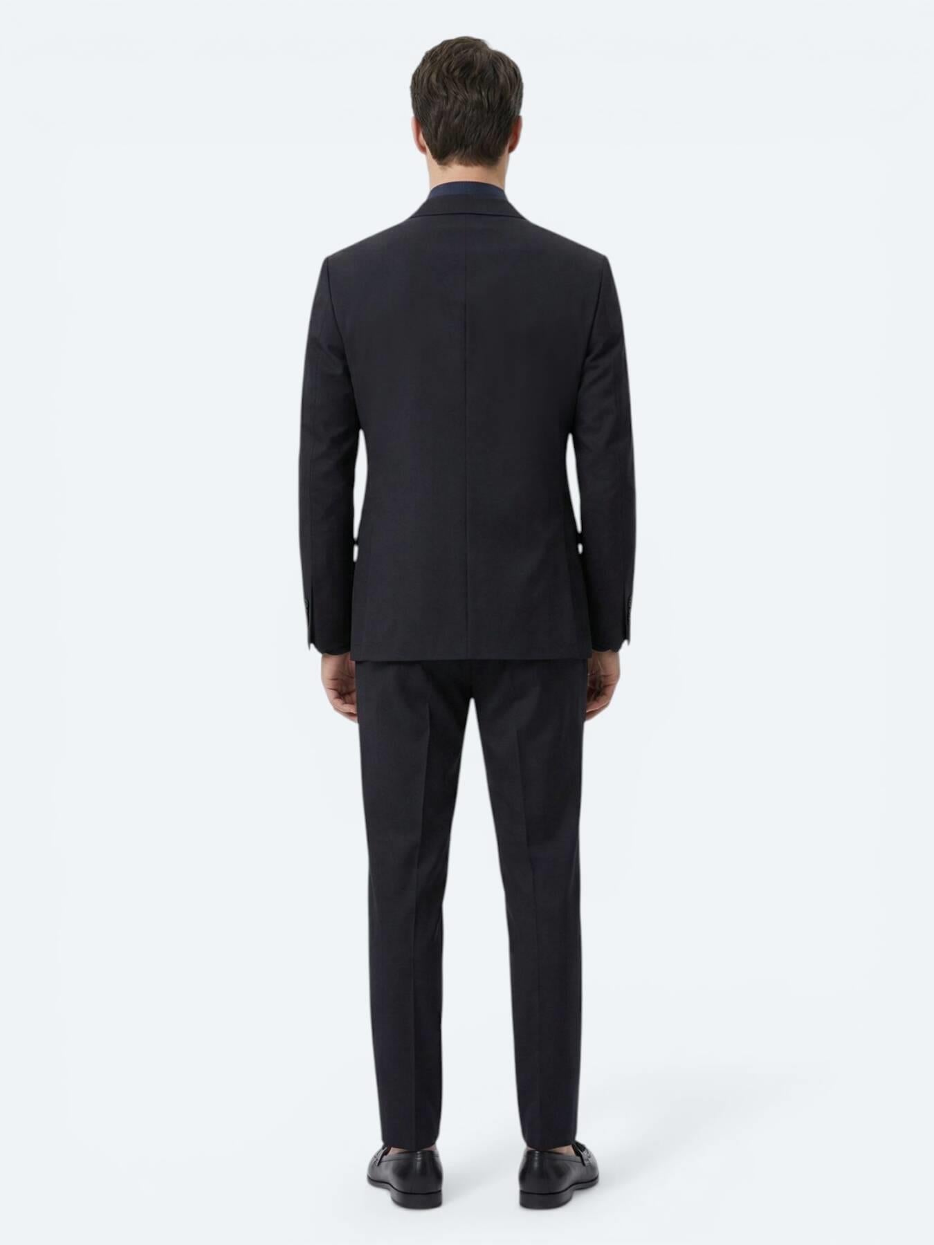 Siyah Düz Modern Fit Yün Karışımlı Takım Elbise
