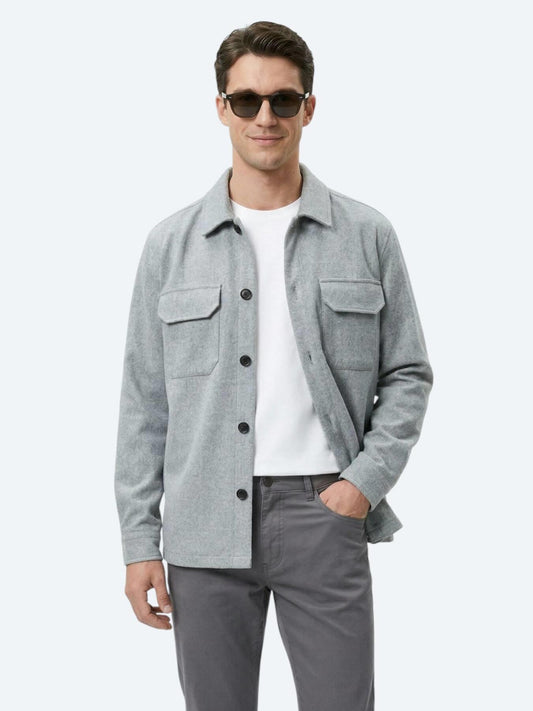 Gri Düz Regular Fit Uzun Dokuma Overshırt