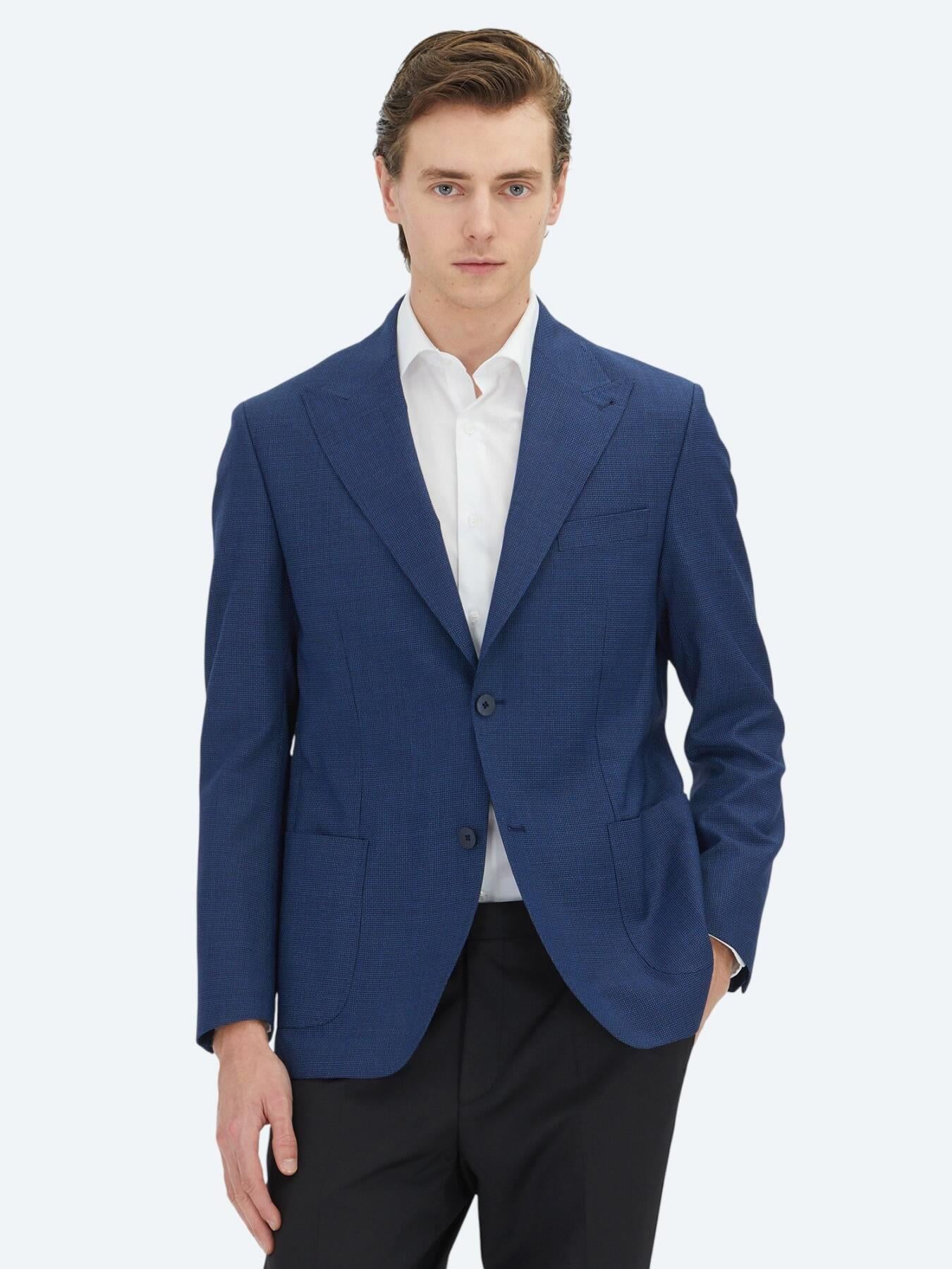 Mavi Mikro Modern Fit %100 Yün Ceket