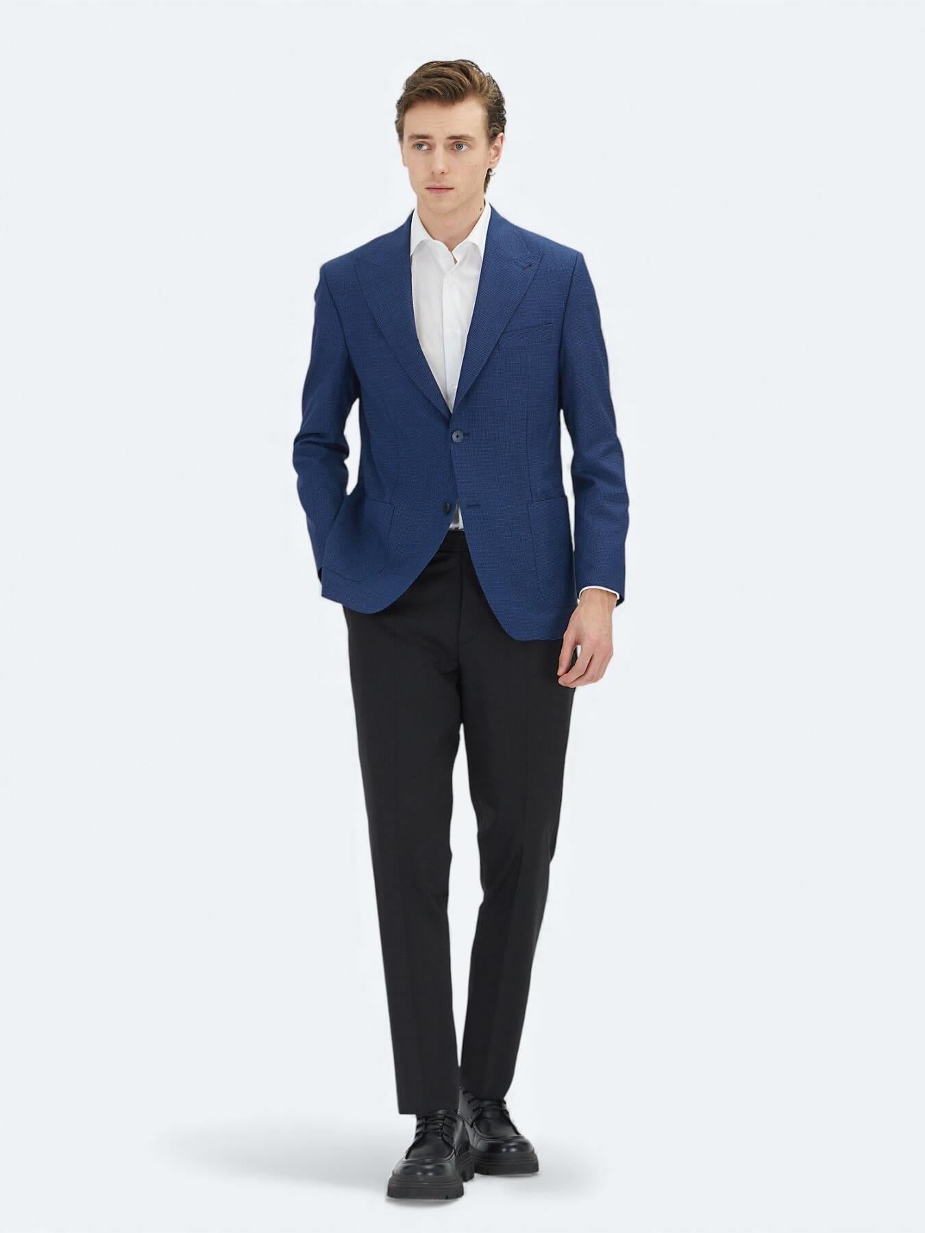 Mavi Mikro Modern Fit %100 Yün Ceket