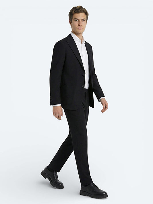 Siyah Çizgili Modern Fit Takım Elbise