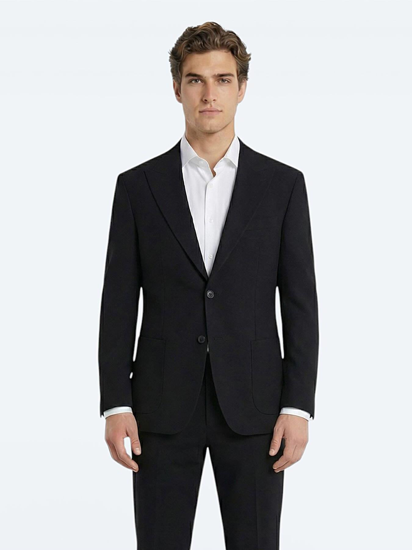 Siyah Çizgili Modern Fit Takım Elbise