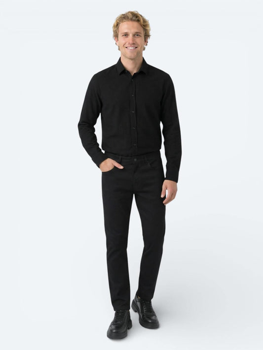 Siyah Düz Dokuma Slim Fit Spor Pamuk Karışımlı Pantolon