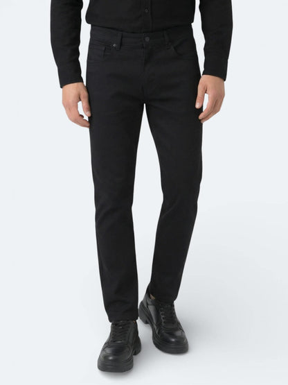 Siyah Düz Dokuma Slim Fit Spor Pamuk Karışımlı Pantolon