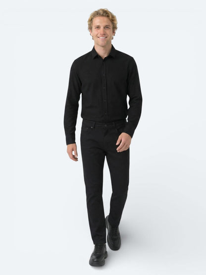 Siyah Düz Dokuma Slim Fit Spor Pamuk Karışımlı Pantolon