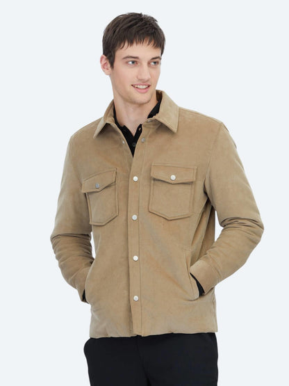 Deve Tüyü Regular Fit Gömlek Yaka Casual Dokuma Mont