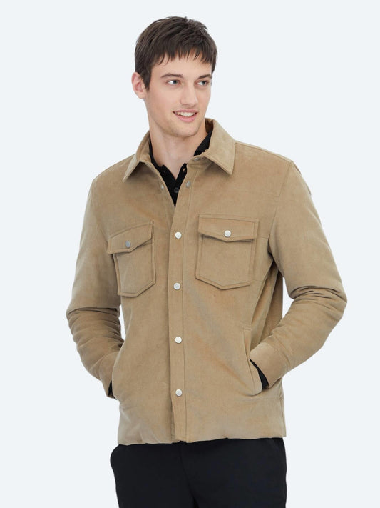 Deve Tüyü Regular Fit Gömlek Yaka Casual Dokuma Mont