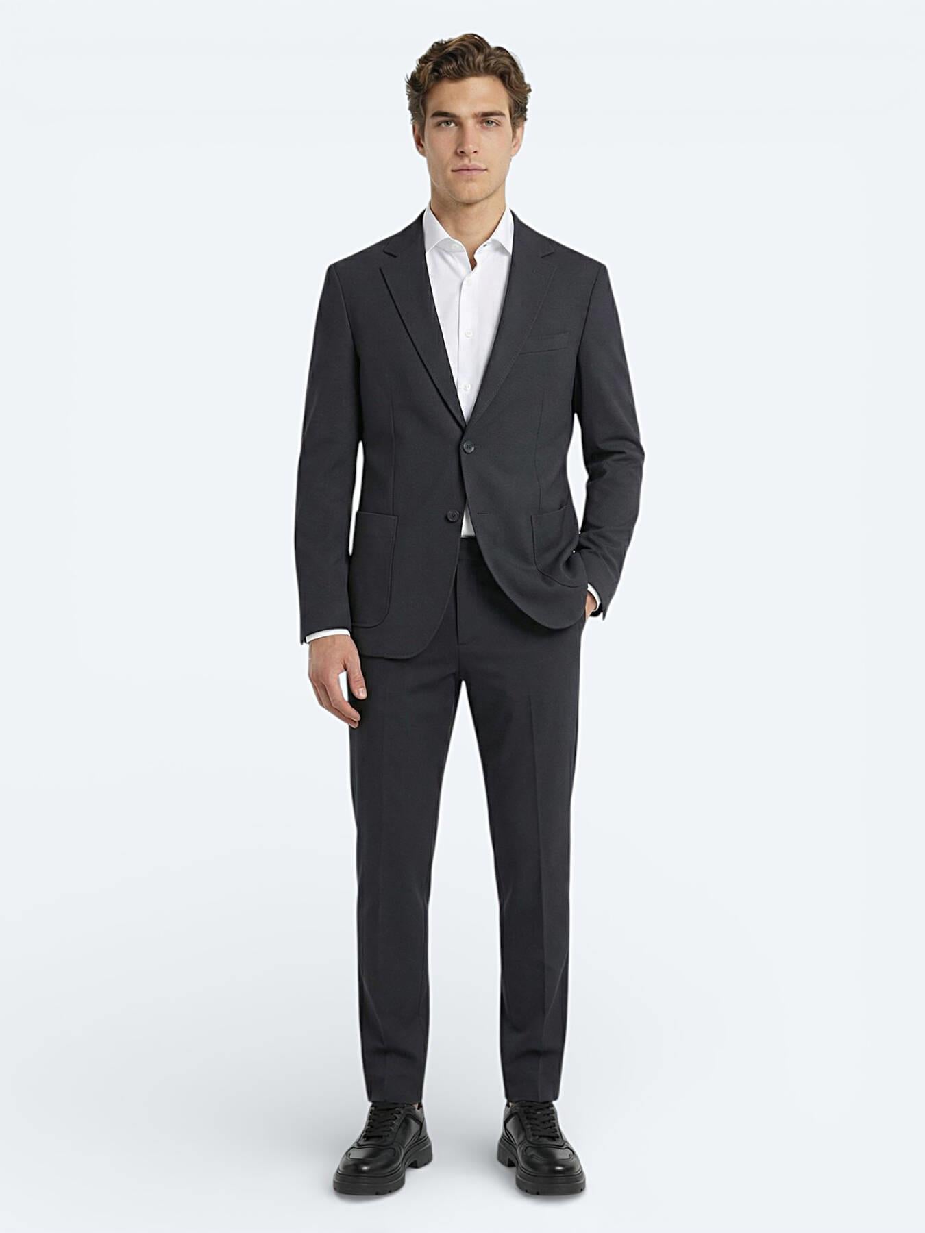 Antrasit Düz Modern Fit Örme Takım Elbise