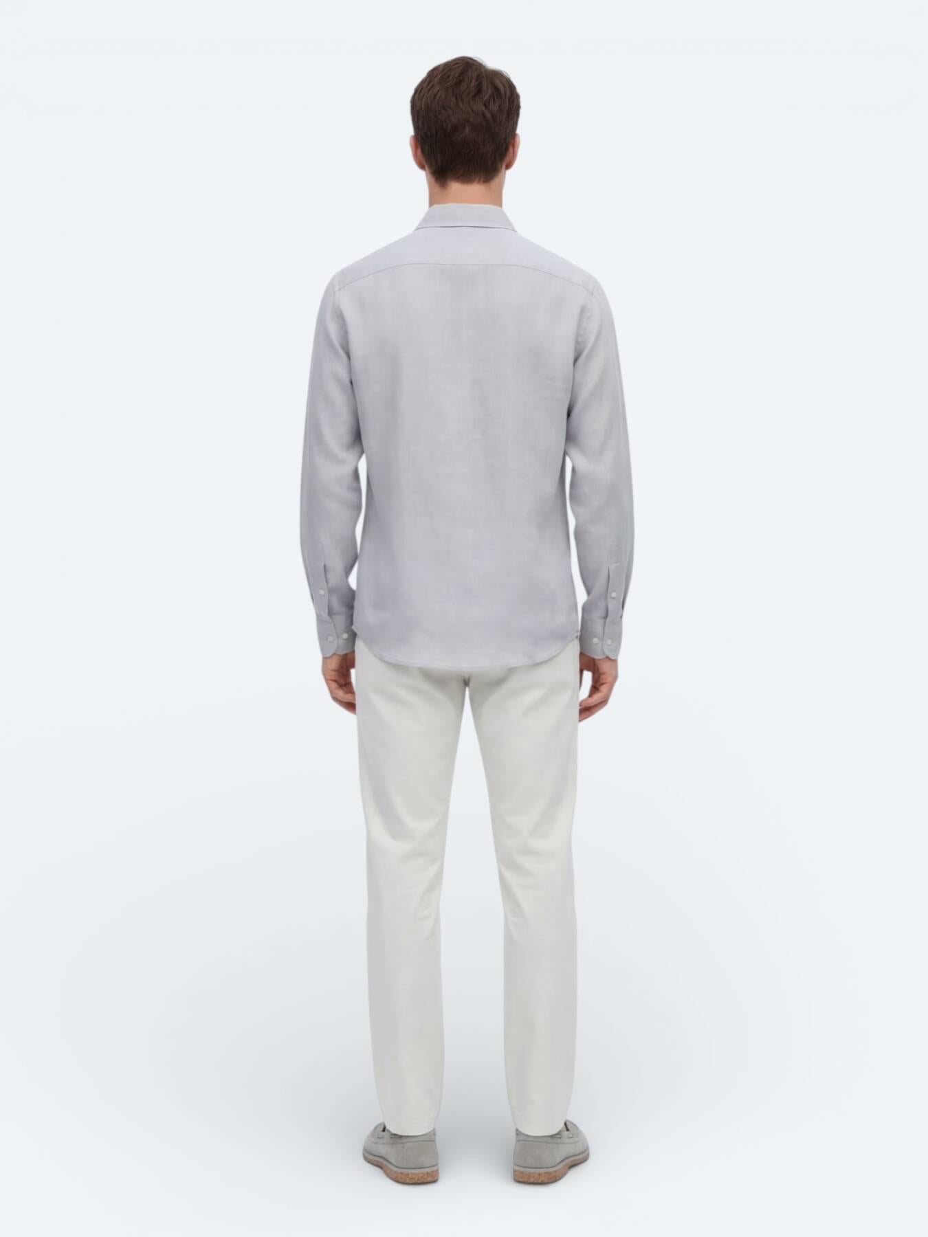 Gri Düz Oversize Fit Uzun Dokuma Casual Gömlek