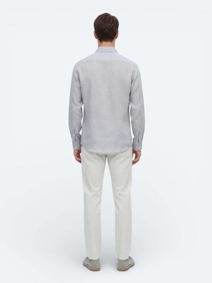 Gri Düz Oversize Fit Uzun Dokuma Casual Gömlek