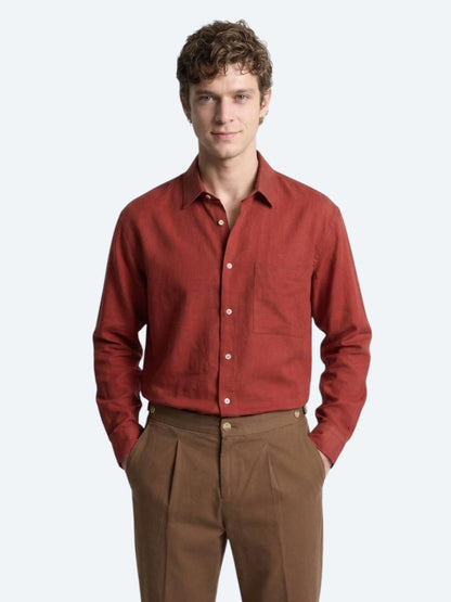 Kiremit Düz Oversize Fit Uzun Dokuma Casual Gömlek