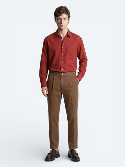 Kiremit Düz Oversize Fit Uzun Dokuma Casual Gömlek
