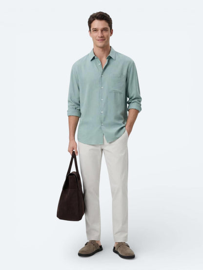 Mint Düz Oversize Fit Uzun Dokuma Casual Gömlek