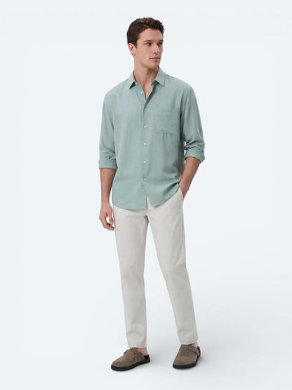 Mint Düz Oversize Fit Uzun Dokuma Casual Gömlek