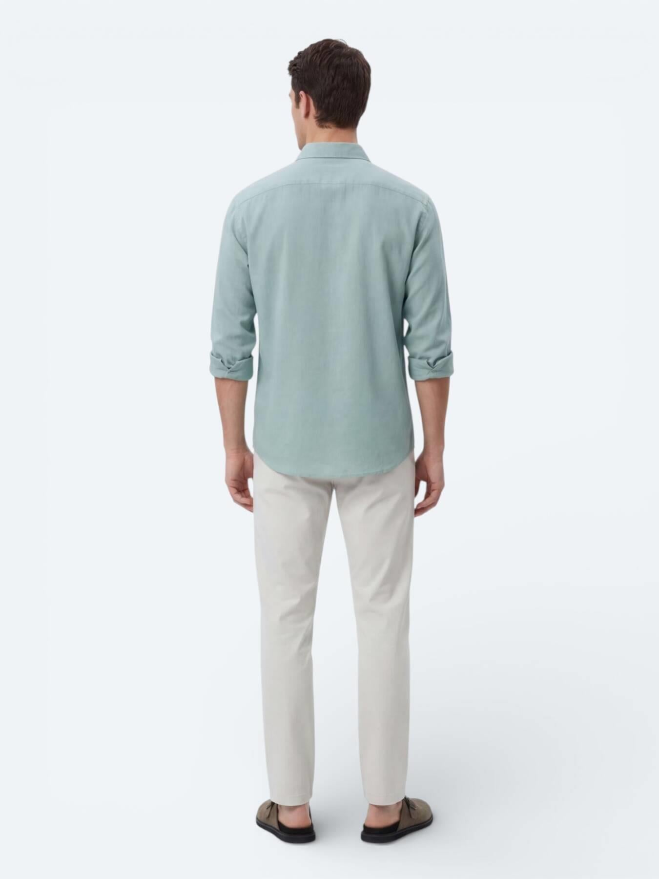 Mint Düz Oversize Fit Uzun Dokuma Casual Gömlek