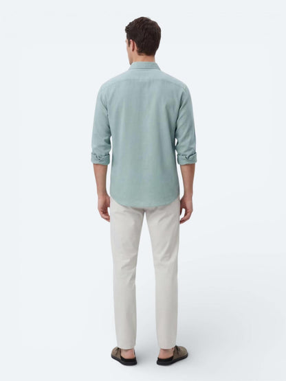 Mint Düz Oversize Fit Uzun Dokuma Casual Gömlek