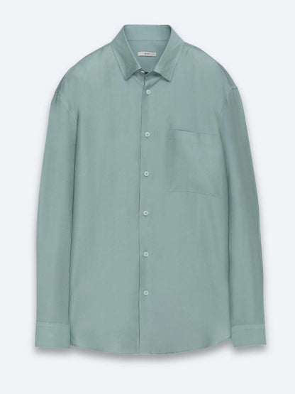 Mint Düz Oversize Fit Uzun Dokuma Casual Gömlek