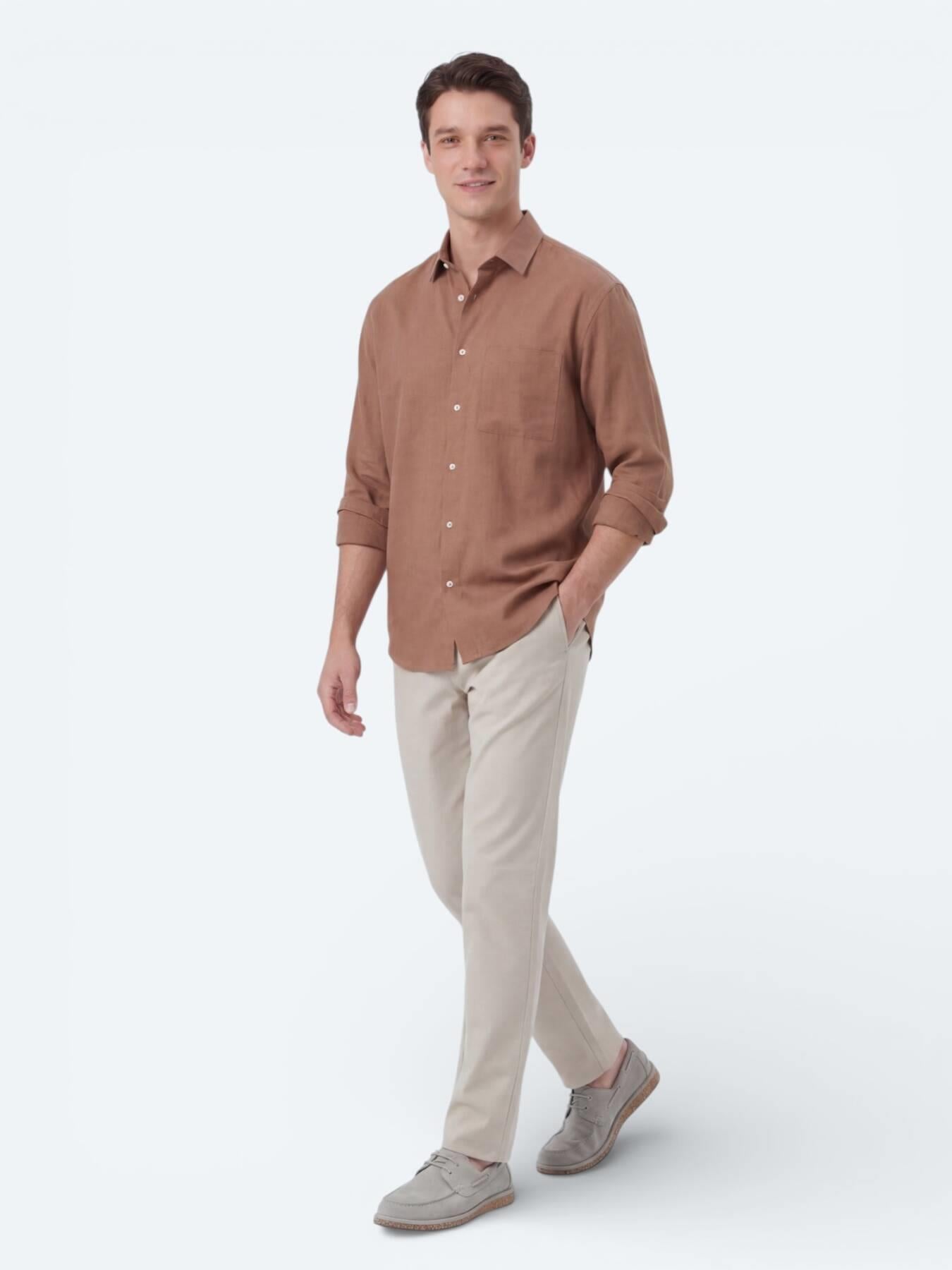 Somon Düz Oversize Fit Uzun Dokuma Casual Gömlek