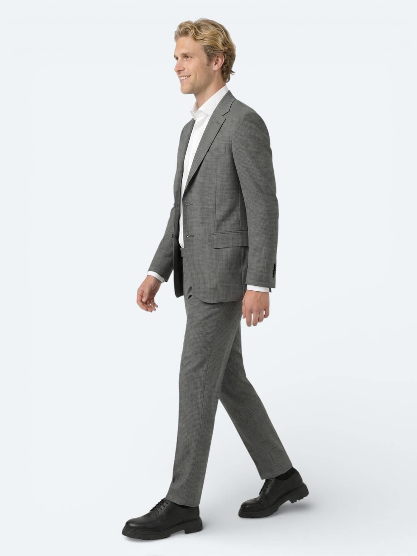Gri Çizgili Modern Fit %100 Yün Takım Elbise