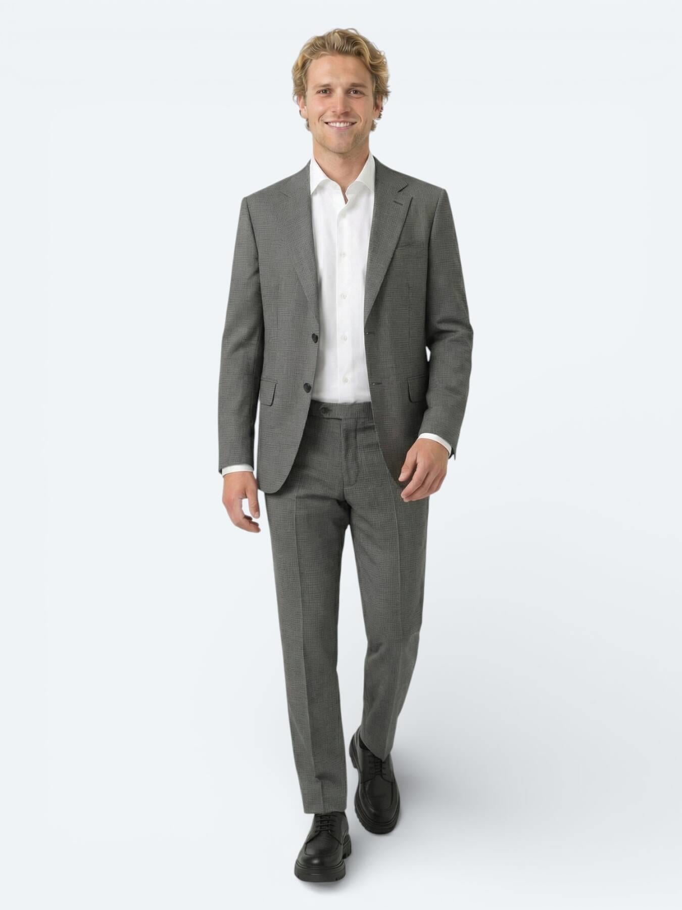 Gri Çizgili Modern Fit %100 Yün Takım Elbise
