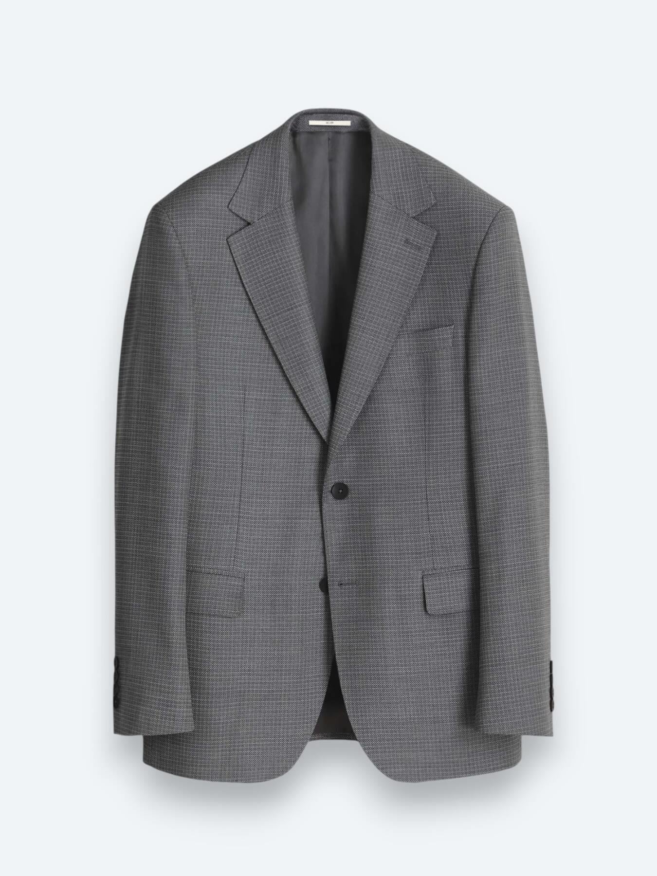 Gri Çizgili Modern Fit %100 Yün Takım Elbise