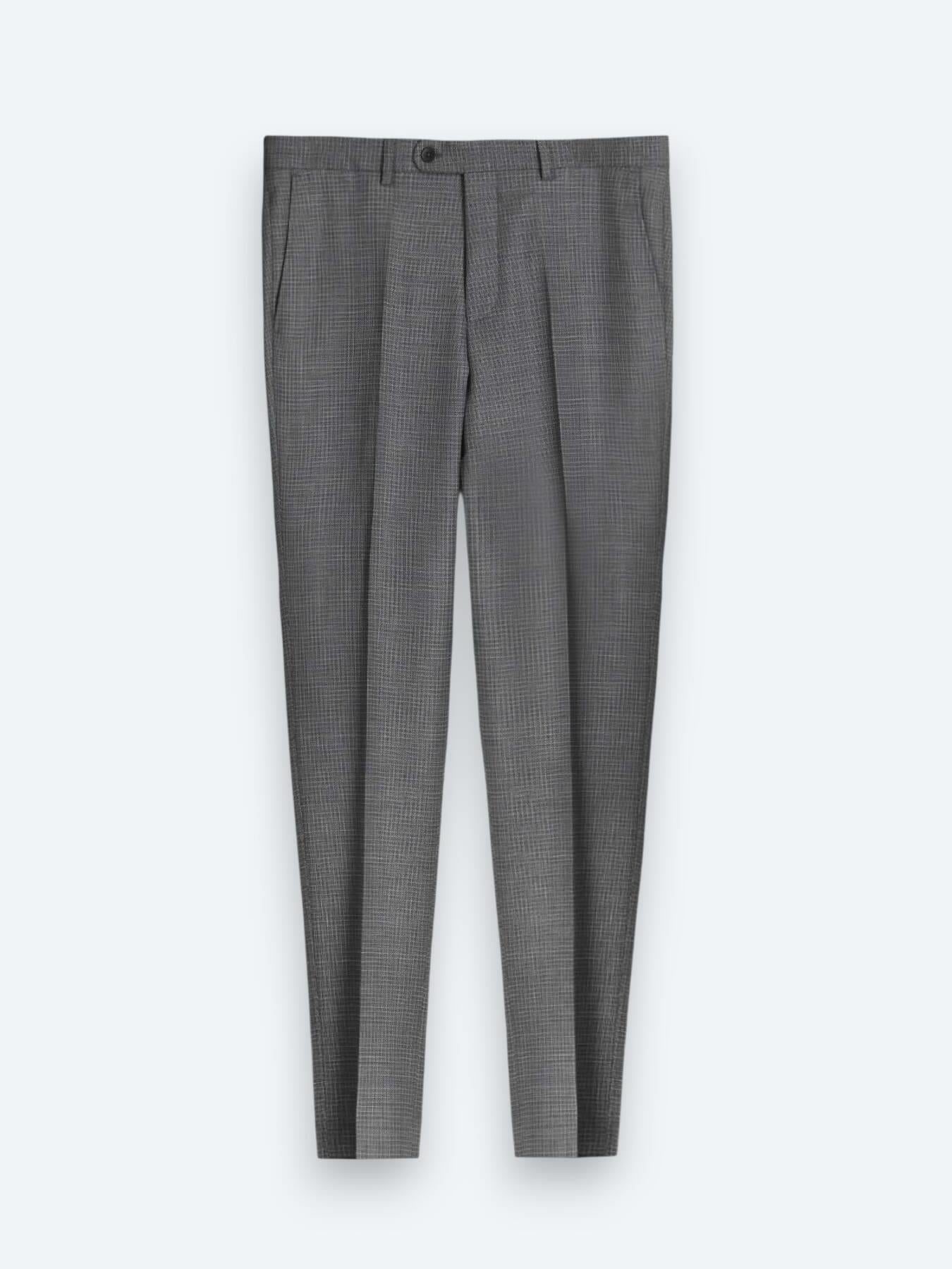 Gri Çizgili Modern Fit %100 Yün Takım Elbise