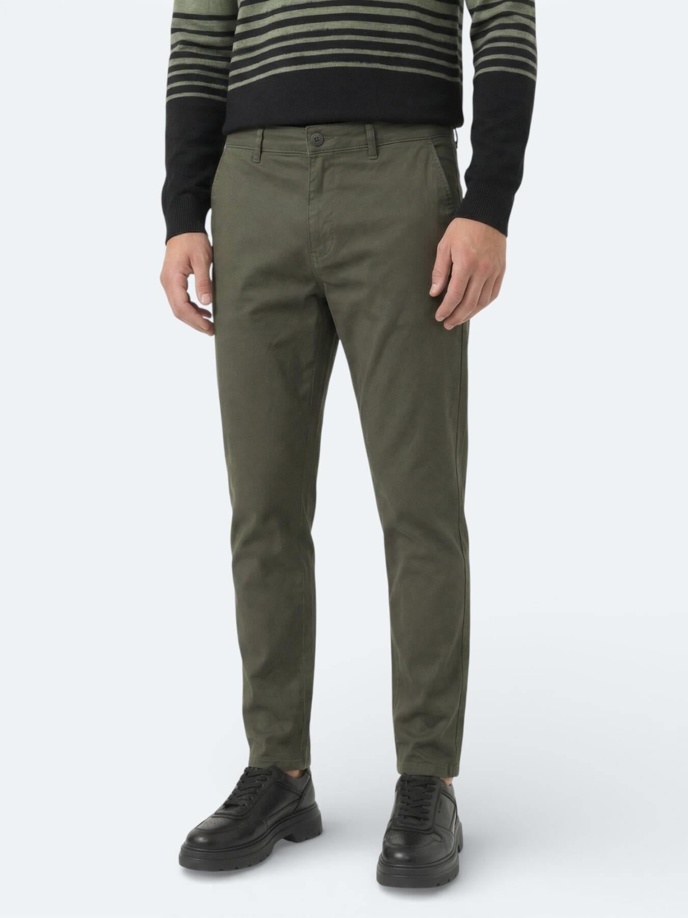 Haki Düz Dokuma Jogging Fit Casual Pamuk Karışımlı Pantolon