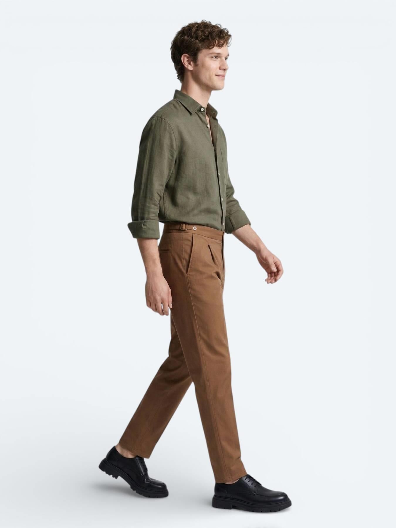 Haki Düz Oversize Fit Uzun Dokuma Casual Gömlek