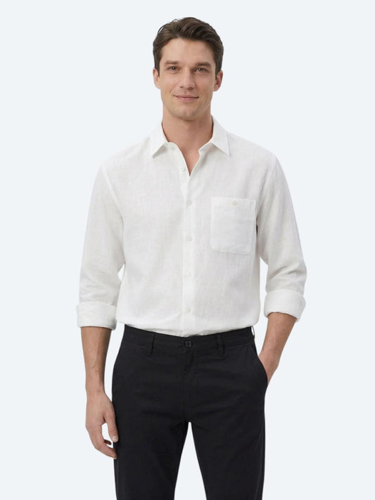 Beyaz Düz Oversize Fit Uzun Dokuma Casual Gömlek
