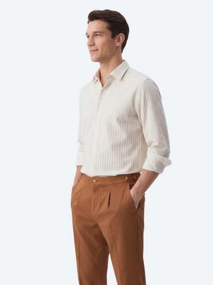 Safran Çizgili Regular Fit Uzun Dokuma Casual Gömlek