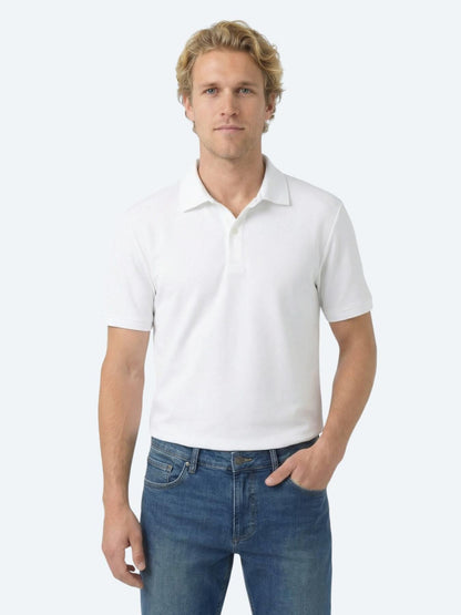 Beyaz Düz Polo Yaka Pamuk Karışımlı T-shirt
