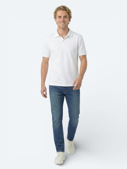 Beyaz Düz Polo Yaka Pamuk Karışımlı T-shirt