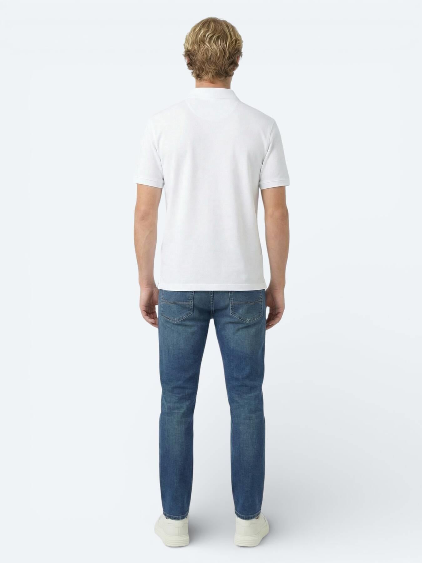 Beyaz Düz Polo Yaka Pamuk Karışımlı T-shirt