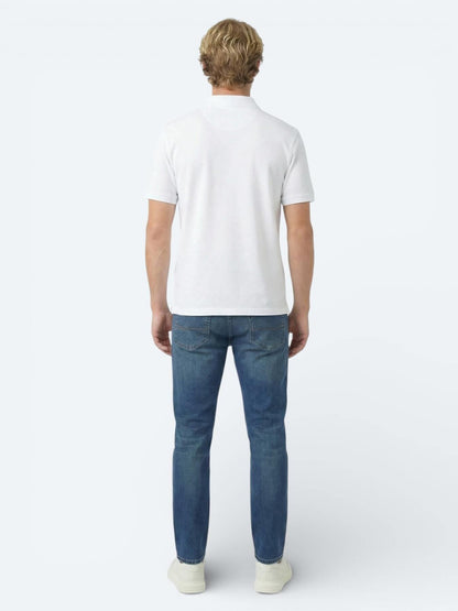 Beyaz Düz Polo Yaka Pamuk Karışımlı T-shirt