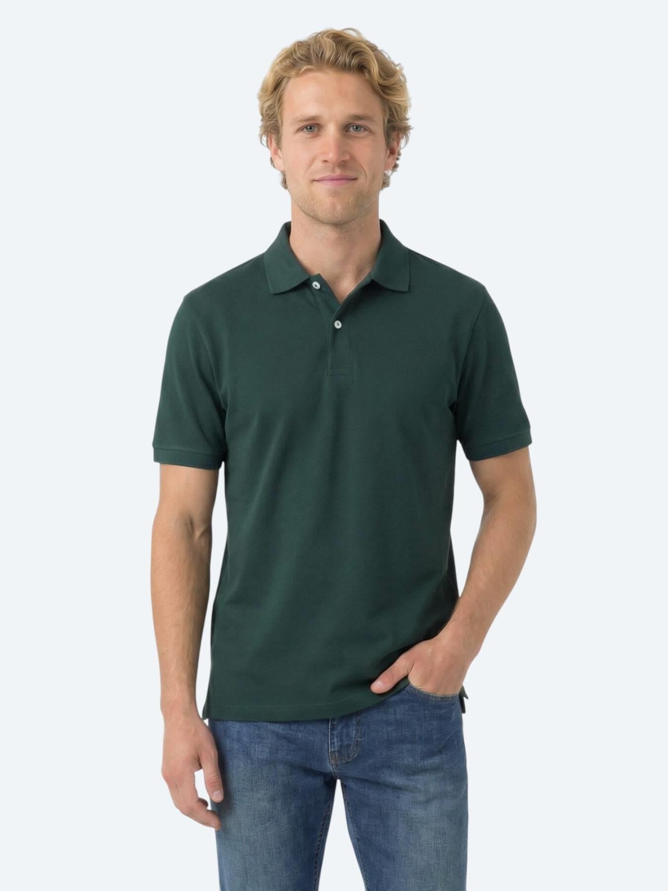 Yeşil Düz Polo Yaka Pamuk Karışımlı T-shirt