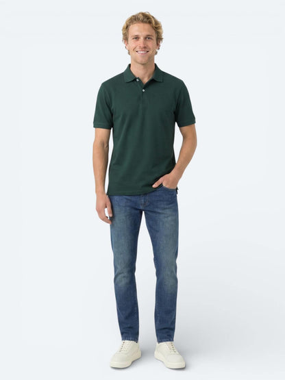 Yeşil Düz Polo Yaka Pamuk Karışımlı T-shirt