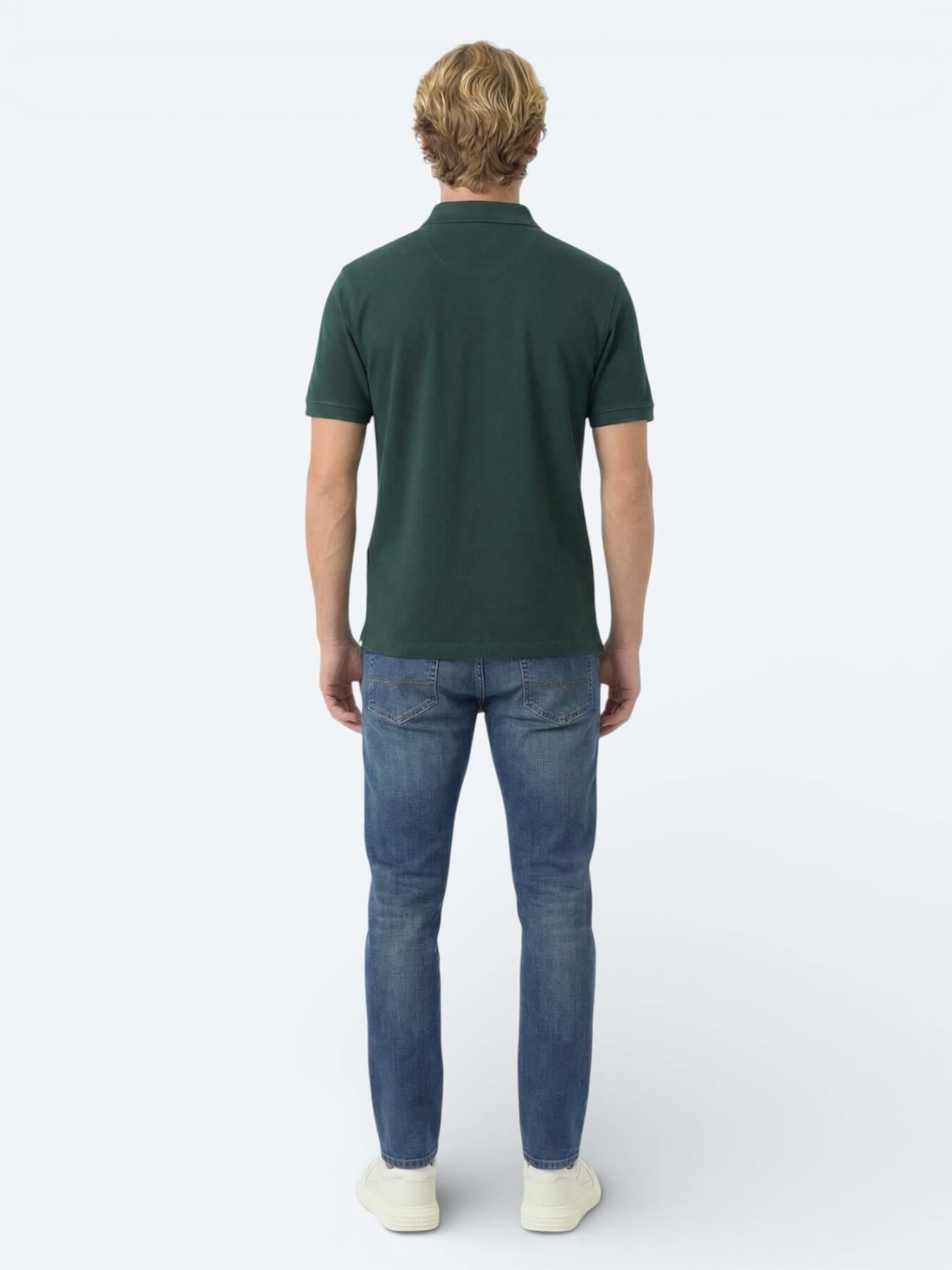 Yeşil Düz Polo Yaka Pamuk Karışımlı T-shirt