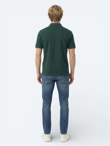 Yeşil Düz Polo Yaka Pamuk Karışımlı T-shirt