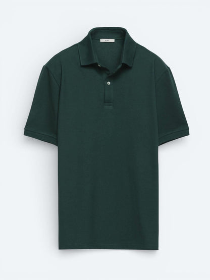 Yeşil Düz Polo Yaka Pamuk Karışımlı T-shirt