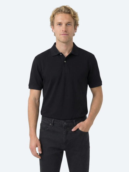 Lacivert Düz Polo Yaka Pamuk Karışımlı T-shirt