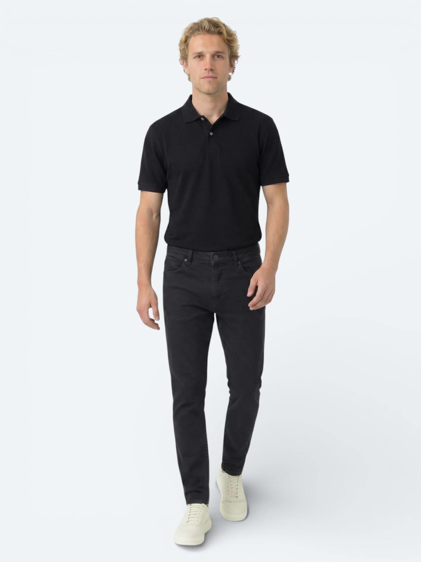 Lacivert Düz Polo Yaka Pamuk Karışımlı T-shirt