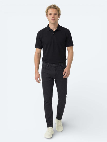 Lacivert Düz Polo Yaka Pamuk Karışımlı T-shirt