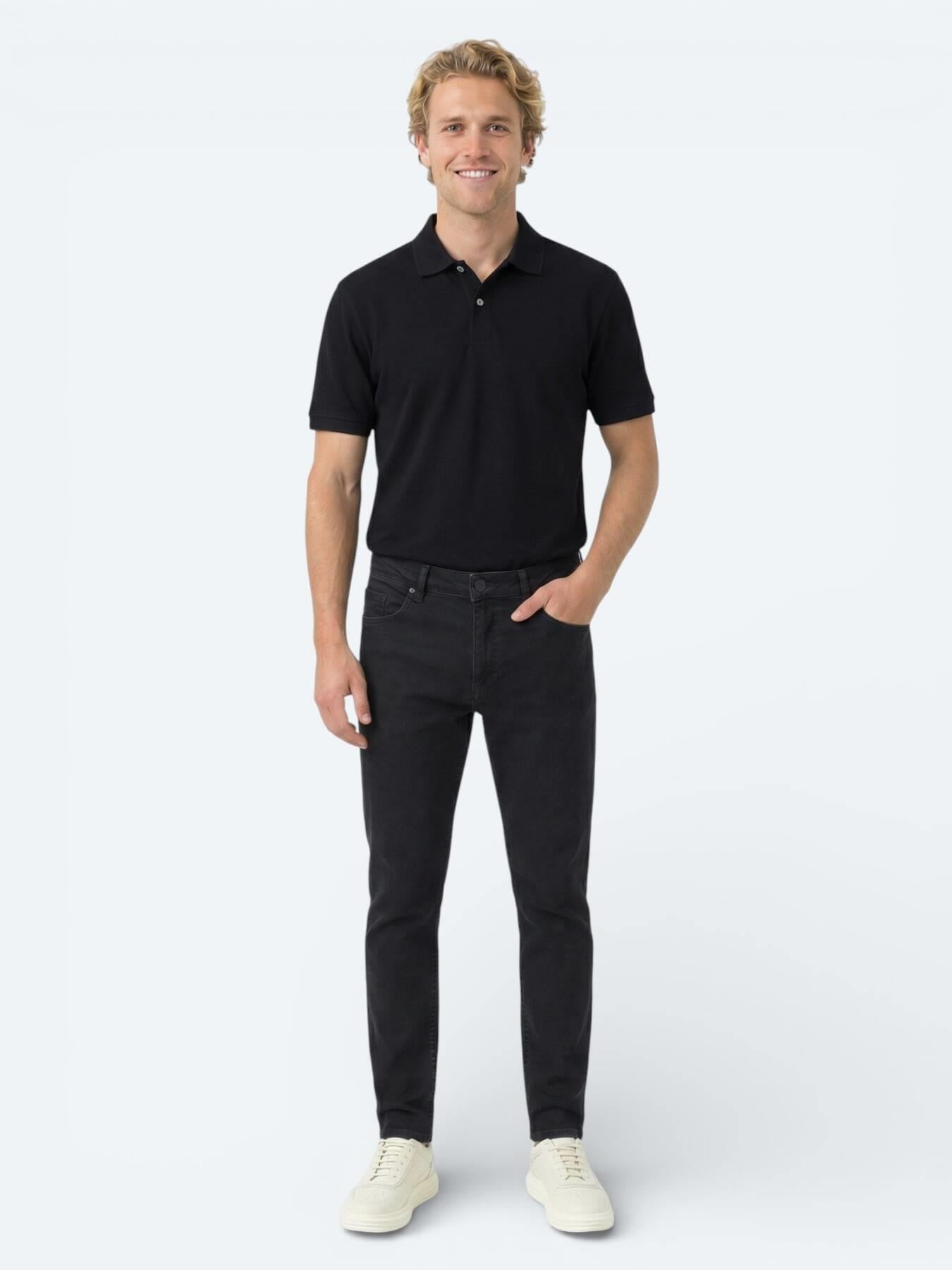Lacivert Düz Polo Yaka Pamuk Karışımlı T-shirt