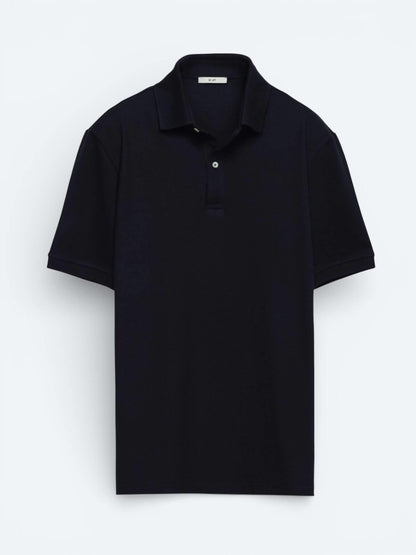 Lacivert Düz Polo Yaka Pamuk Karışımlı T-shirt