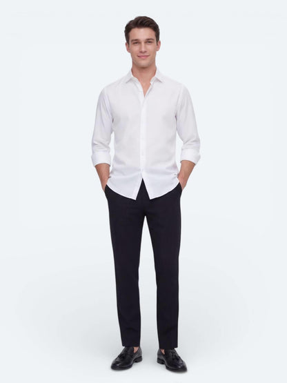 Beyaz Düz Regular Fit Uzun Dokuma Casual Gömlek
